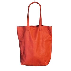 BAGGU Orange Natural Milled Leather Minimalist Tote Bag